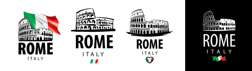 Obraz na płótnie Canvas Set of vector drawings of the Colosseum in Rome Italy