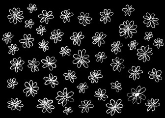 Black background with white painted flowers