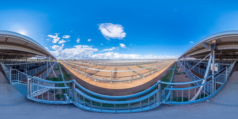 Spherical panoramic photograph of a large livestock centre