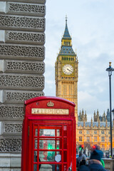 Fototapeta na wymiar Big Ben clock vertical view from parliament square street in London. England