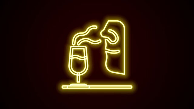 Glowing neon line Sommelier icon isolated on black background. Wine tasting, degustation. Smells of wine. 4K Video motion graphic animation