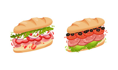 Sandwich with Ingredient Layers Between Bread Slices Vector Set