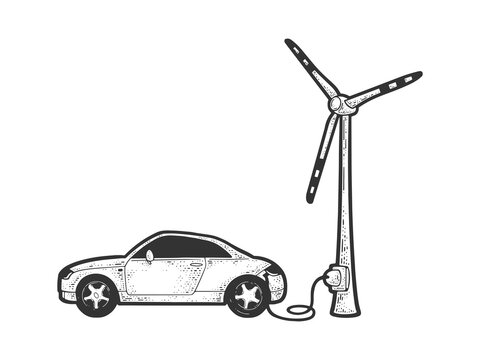 Electroc Car Charged Wind Turbine Sketch Raster