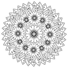 Mehndi flower for henna, mehndi, tattoo, decoration. decorative ornament in ethnic oriental style. doodle ornament. outline hand draw illustration. coloring book page.