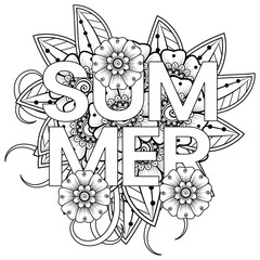 Mehndi flower for henna, mehndi, tattoo, decoration. decorative ornament in ethnic oriental style. doodle ornament. outline hand draw illustration. coloring book page.