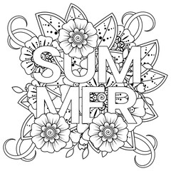 Mehndi flower for henna, mehndi, tattoo, decoration. decorative ornament in ethnic oriental style. doodle ornament. outline hand draw illustration. coloring book page.