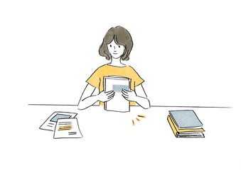 書類を片付ける女性のイラスト
