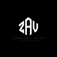 ZAV letter logo design with polygon shape. ZAV polygon logo monogram. ZAV cube logo design. ZAV hexagon vector logo template white and black colors. ZAV monogram, ZAV business and real estate logo. 