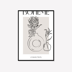 Botanical wall art vector set. Bohemian line art drawing with abstract shape. Abstract line art design for print, cover, wallpaper. Minimal and natural wall art.	