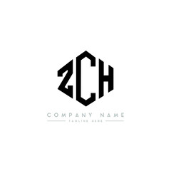 Obraz premium ZCH letter logo design with polygon shape. ZCH polygon logo monogram. ZCH cube logo design. ZCH hexagon vector logo template white and black colors. ZCH monogram, ZCH business and real estate logo. 