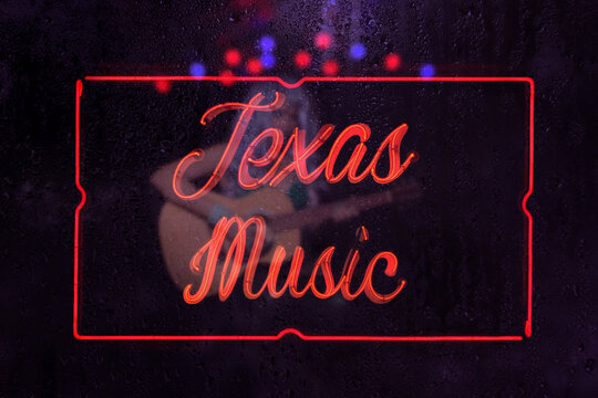 Red Neon Texas Music Sign In Rainy Window