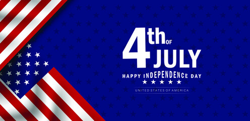 American flag with Independence Day July 4h text. Vector illustration.