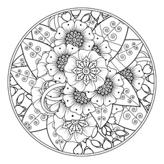 Mehndi flower for henna, mehndi, tattoo, decoration. decorative ornament in ethnic oriental style. doodle ornament. outline hand draw illustration. coloring book page.