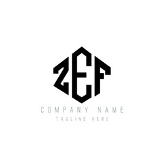 ZEF letter logo design with polygon shape. ZEF polygon logo monogram. ZEF cube logo design. ZEF hexagon vector logo template white and black colors. ZEF monogram, ZEF business and real estate logo. 