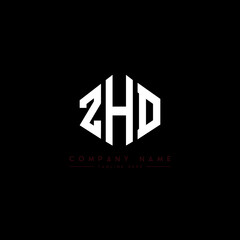 Fototapeta premium ZHD letter logo design with polygon shape. ZHD polygon logo monogram. ZHD cube logo design. ZHD hexagon vector logo template white and black colors. ZHD monogram, ZHD business and real estate logo. 