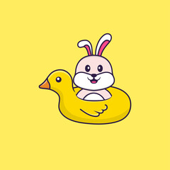 Cute rabbit With Duck buoy. Animal cartoon concept isolated. Can used for t-shirt, greeting card, invitation card or mascot. Flat Cartoon Style