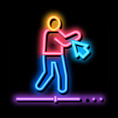 work with movement of man neon light sign vector. Glowing bright icon work with movement of man sign. transparent symbol illustration