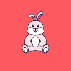 Cute rabbit is sitting. Animal cartoon concept isolated. Can used for t-shirt, greeting card, invitation card or mascot. Flat Cartoon Style
