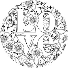 Mehndi flower for henna, mehndi, tattoo, decoration. decorative ornament in ethnic oriental style. doodle ornament. outline hand draw illustration. coloring book page.