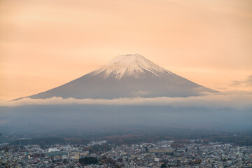 Mount Fuji at  sunset. Landmark of Japan