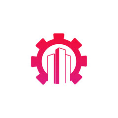 Gear City logo vector template, Creative Building logo design concepts