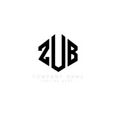 ZUB letter logo design with polygon shape. ZUB polygon logo monogram. ZUB cube logo design. ZUB hexagon vector logo template white and black colors. ZUB monogram, ZUB business and real estate logo.  