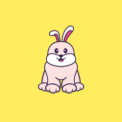 Cute rabbit is sitting. Animal cartoon concept isolated. Can used for t-shirt, greeting card, invitation card or mascot. Flat Cartoon Style