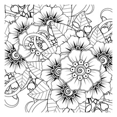 Mehndi flower for henna, mehndi, tattoo, decoration. decorative ornament in ethnic oriental style. doodle ornament. outline hand draw illustration. coloring book page.