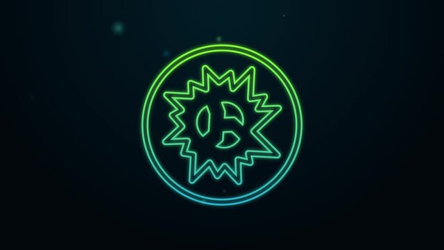 Glowing neon line Bomb explosion with shrapnel and fireball icon isolated on black background. 4K Video motion graphic animation
