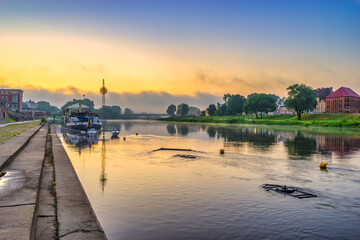 Naklejka premium Rivcer Warta at sunrise in Gorzow Wielkopolski. Poland 