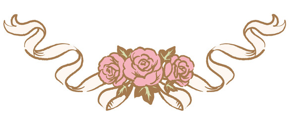 アンティークなお花とリボンの装飾オーナメント