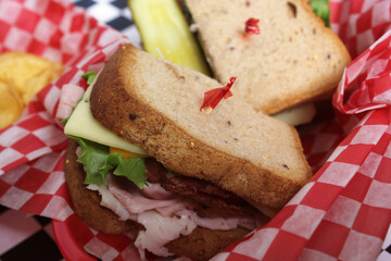 Club Sandwich on Gluten Free Bread in Retro Diner Cafe