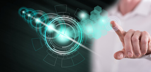 Man touching a technology concept