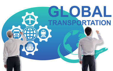 Global transportation concept drawn by businessmen