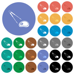 Barbecue tongs and steak round flat multi colored icons