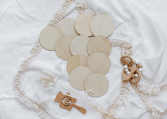 Still life background of cute newborn accessories on white background - 440214309