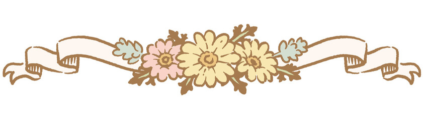 アンティークなお花とリボンの装飾オーナメント