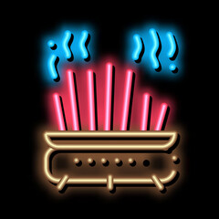 cast-iron pot with chopsticks neon light sign vector. Glowing bright icon cast-iron pot with chopsticks sign. transparent symbol illustration