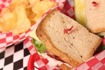Club Sandwich on Gluten Free Bread in Retro Diner Cafe