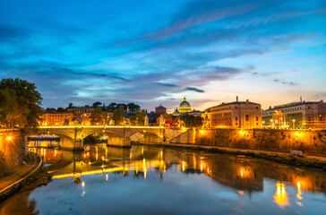 Ponte Vittorio Emanuele II bridge with St.Peter's basilica in the background. Vatican City. Rome. Italy 