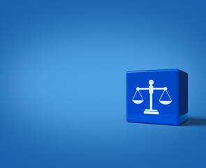 3d rendering, illustration of law icon on block cubes on blue blackground, Business legal service concept