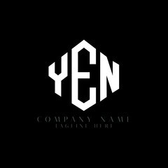 YEN letter logo design with polygon shape. YEN polygon logo monogram. YEN cube logo design. YEN hexagon vector logo template white and black colors. YEN monogram, YEN business and real estate logo. 