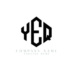 YEQ letter logo design with polygon shape. YEQ polygon logo monogram. YEQ cube logo design. YEQ hexagon vector logo template white and black colors. YEQ monogram, YEQ business and real estate logo. 