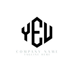 YEU letter logo design with polygon shape. YEU polygon logo monogram. YEU cube logo design. YEU hexagon vector logo template white and black colors. YEU monogram, YEU business and real estate logo. 