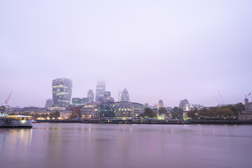 London financial district at dawn 