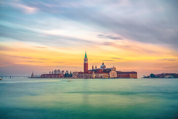 Beautiful San Giorgio di Maggiore church at sunrise in Venice, Italy 
