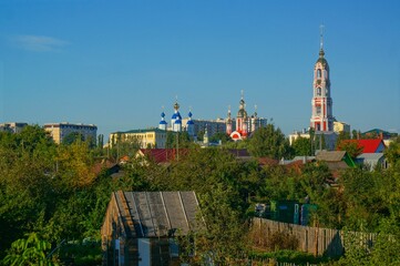 Tambov Region. Tambov. View of the city. Ascension nunnery, bell tower over old houses