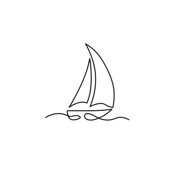 Vector isolated sailboat line simple drawing. Small cute tiny ship sailboat line doodle sketch. Yachting, sailing icon logotype symbol