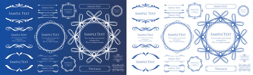 エレガントでゴージャスなフレームデザインセット。アンティークな罫線、ビンテージ調のプレート