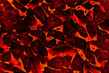 Texture de pierre flamboyante, charbon de bois, rouge et noir. Th&egrave;me de la chaleur